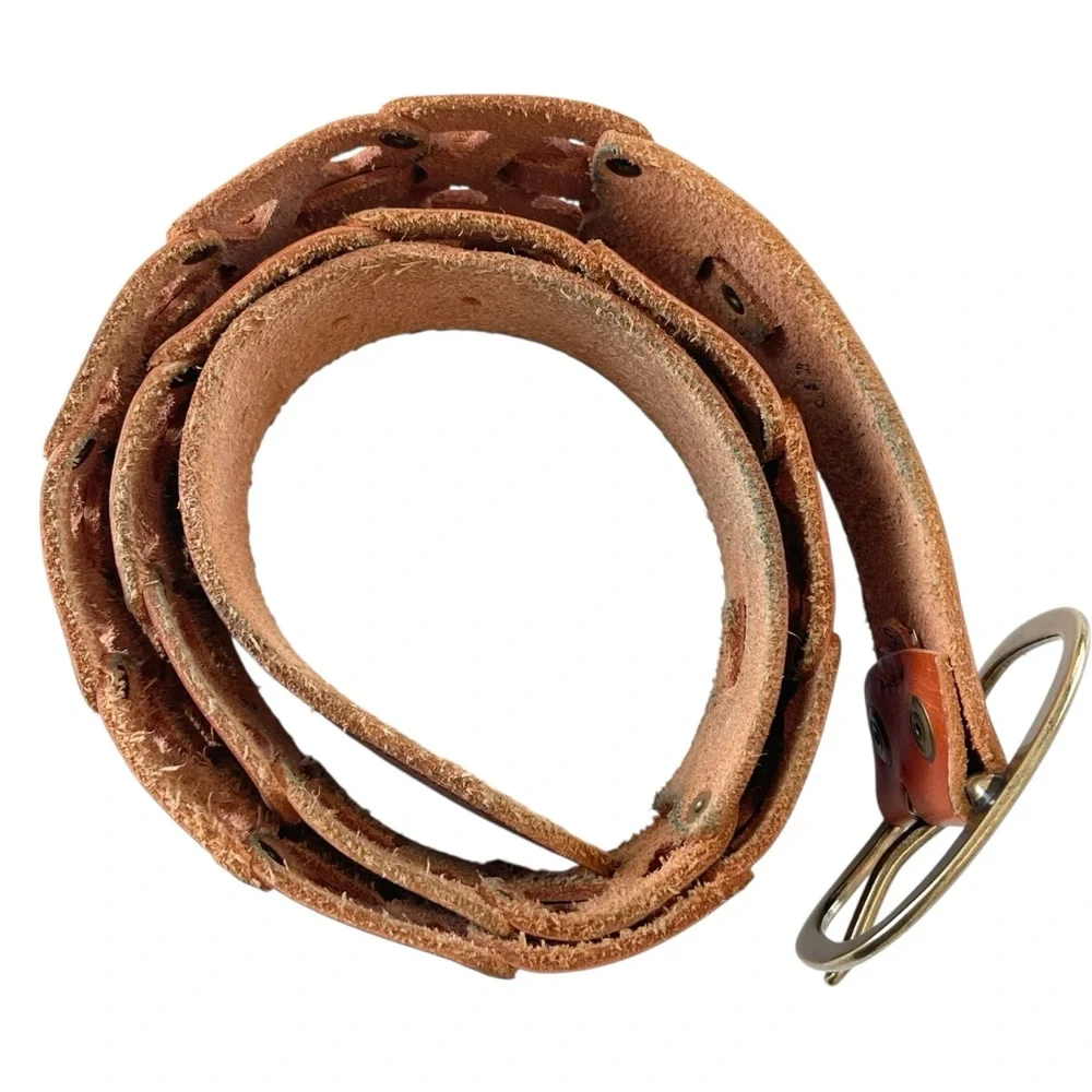 Cognac Brown Wide Waist Oversized Studded Leather Belt Festival 90s Size S